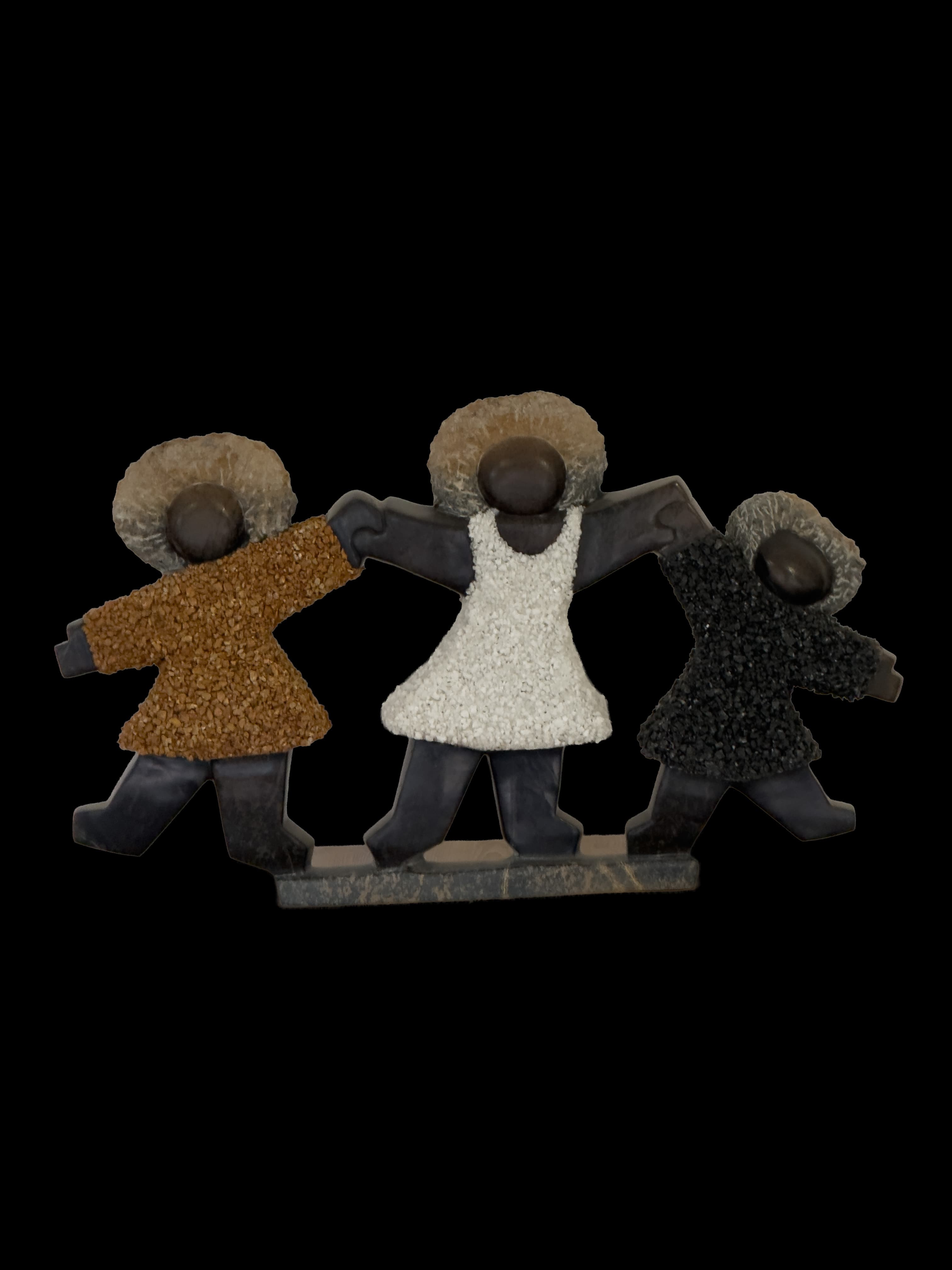 Happy Trio — Springstone and Dolomite Shona sculpture by Dominic Benhura