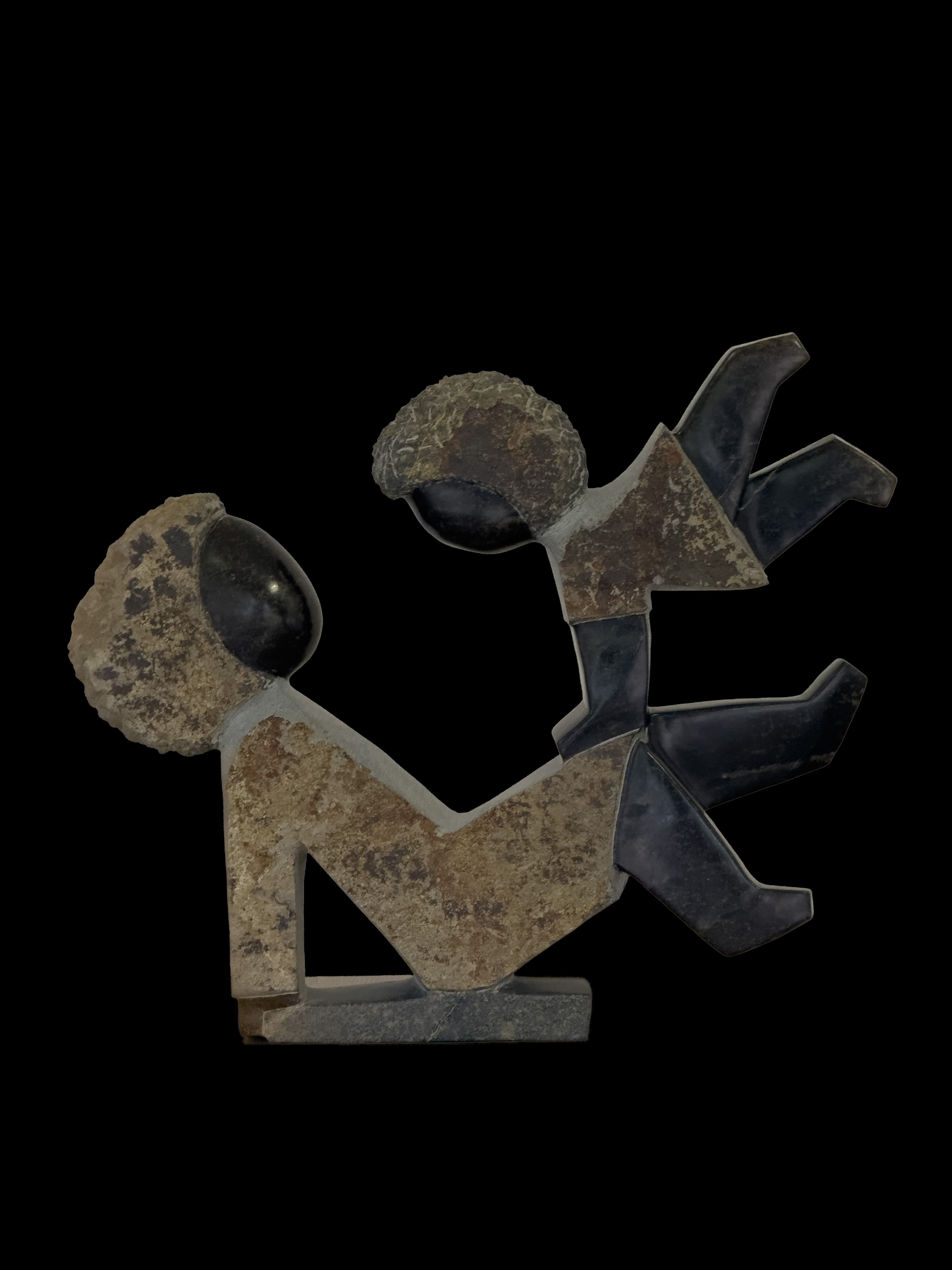 Relaxing with Mum — Springstone Shona sculpture by Dominic Benhura